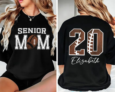 Custom Senior Football Mom Short Sleeve Shirt, Personalized Team Spirit Tee With Kids Name and Number, Customized Game Day Short Sleeve Shirt