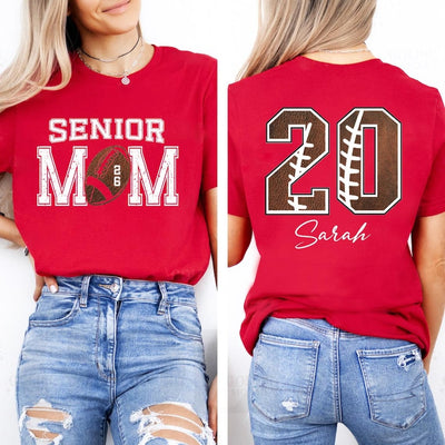 Custom Senior Football Mom Short Sleeve Shirt, Personalized Team Spirit Tee With Kids Name and Number, Customized Game Day Short Sleeve Shirt