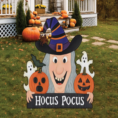 Hocus Pocus Witch Yard Sign, Halloween Ghost and Pumpkin Garden Stake, Outdoor Lawn Decor for Spooky Party, Trick or Treat Display