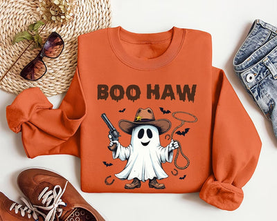 Boo Haw Sweatshirt, Funny Ghost Cowboy Halloween SweatShirt, Western Spooky Fall SweatShirt
