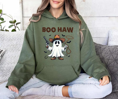 Boo Haw Hoodie, Funny Ghost Cowboy Halloween Hoodie, Western Spooky Fall Hoodie