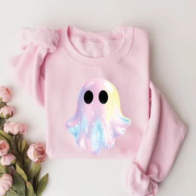 Shimmering Ghost Sweatshirt, Iridescent-Look Ghost Crewneck SweatShirt, Cute Glitter Ghost Design SweatShirt