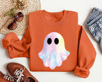 Shimmering Ghost Sweatshirt, Iridescent-Look Ghost Crewneck SweatShirt, Cute Glitter Ghost Design SweatShirt