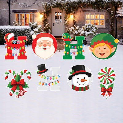 Ho Ho Ho Christmas Yard Signs, Santa Elf Snowman Lawn Decorations with Stakes, Outdoor Holiday Garden Patio Pathway Merry Xmas Décor