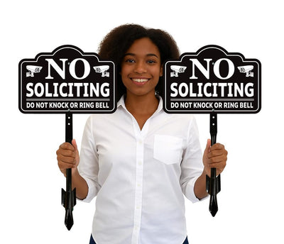 3 Pack No Soliciting Yard Sign for House with 16" Stake, Rust-Free Aluminum Front Door Warning Sign, UV Protected Outdoor Privacy Lawn Sign