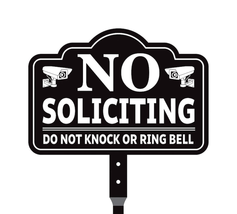 No Soliciting Yard Sign for House with 16" Stake, Rust-Free Aluminum Front Door Warning Sign, UV Protected Outdoor Privacy Lawn Sign