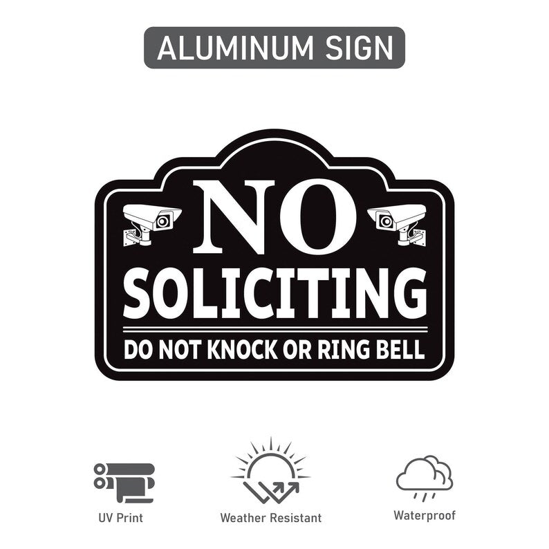 No Soliciting Yard Sign for House with 16" Stake, Rust-Free Aluminum Front Door Warning Sign, UV Protected Outdoor Privacy Lawn Sign