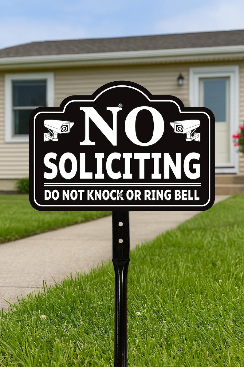 3 Pack No Soliciting Yard Sign for House with 16" Stake, Rust-Free Aluminum Front Door Warning Sign, UV Protected Outdoor Privacy Lawn Sign