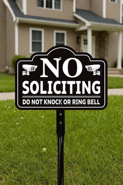 No Soliciting Yard Sign for House with 16" Stake, Rust-Free Aluminum Front Door Warning Sign, UV Protected Outdoor Privacy Lawn Sign