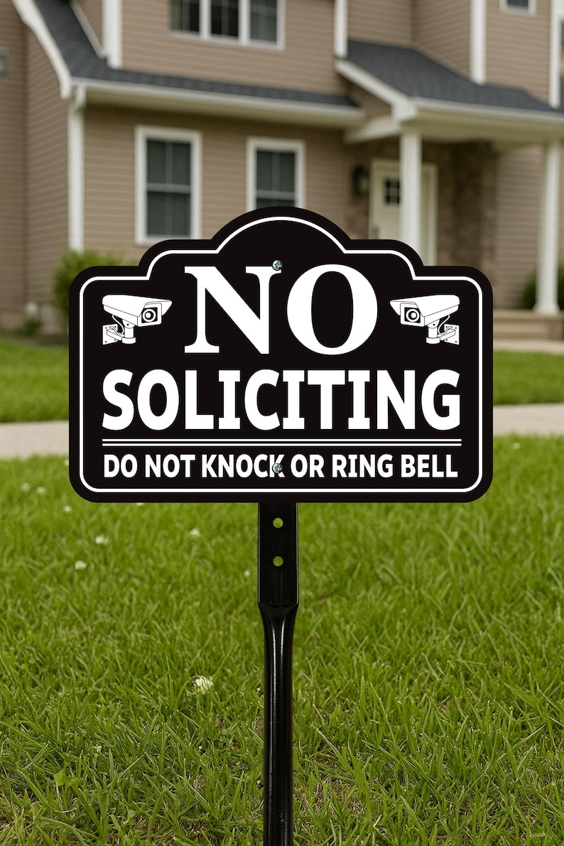 2 Pack No Soliciting Yard Sign for House with 16" Stake, Rust-Free Aluminum Front Door Warning Sign, UV Protected Outdoor Privacy Lawn Sign