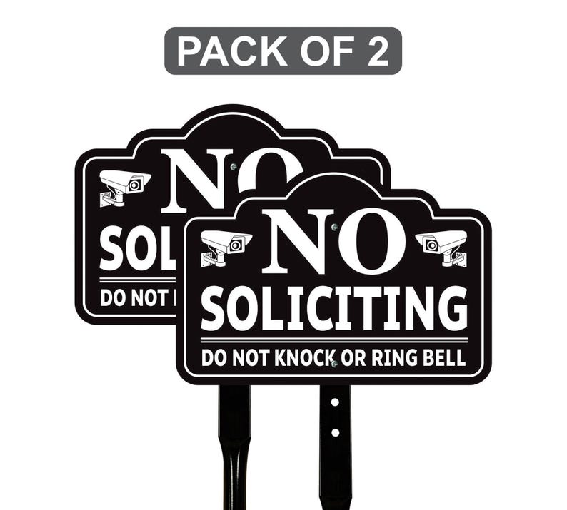 2 Pack No Soliciting Yard Sign for House with 16" Stake, Rust-Free Aluminum Front Door Warning Sign, UV Protected Outdoor Privacy Lawn Sign