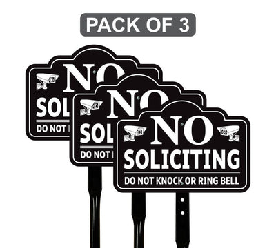 3 Pack No Soliciting Yard Sign for House with 16" Stake, Rust-Free Aluminum Front Door Warning Sign, UV Protected Outdoor Privacy Lawn Sign