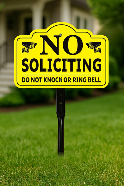 2-Pack No Soliciting Yard Sign with 16" Stake, Bold Yellow Do Not Knock or Ring Bell Sign, Rust-Free Aluminum Security Warning for Home Lawn