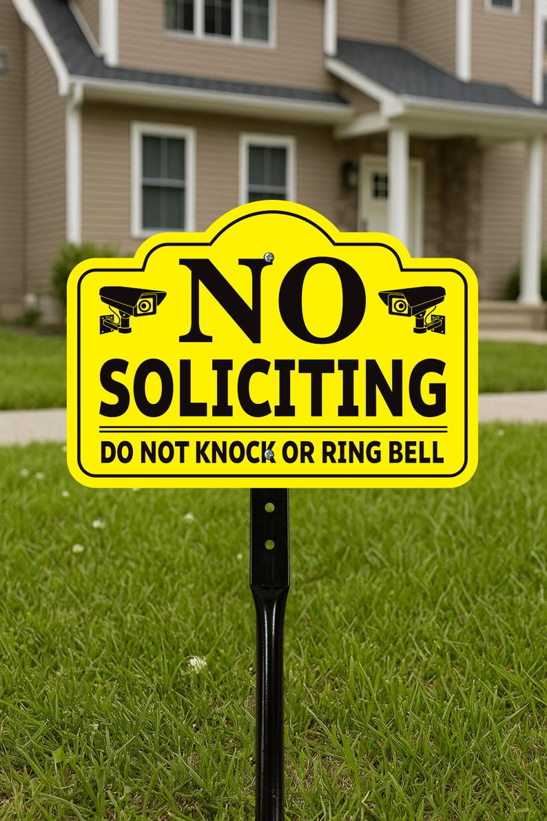 2-Pack No Soliciting Yard Sign with 16" Stake, Bold Yellow Do Not Knock or Ring Bell Sign, Rust-Free Aluminum Security Warning for Home Lawn