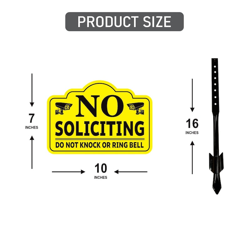 2-Pack No Soliciting Yard Sign with 16" Stake, Bold Yellow Do Not Knock or Ring Bell Sign, Rust-Free Aluminum Security Warning for Home Lawn