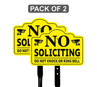 2-Pack No Soliciting Yard Sign with 16" Stake, Bold Yellow Do Not Knock or Ring Bell Sign, Rust-Free Aluminum Security Warning for Home Lawn