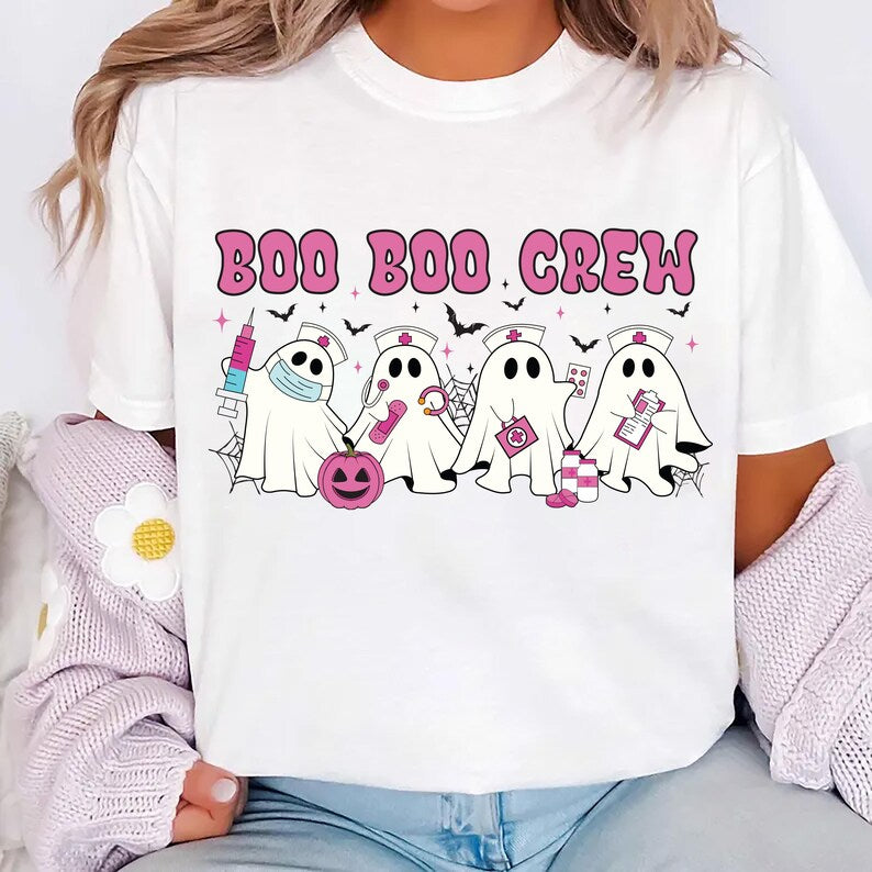 Boo Boo Crew Nurse Short Sleeve Shirt, Halloween Nurse Stethoscope Short Sleeve Shirt, Spooky Season Tee