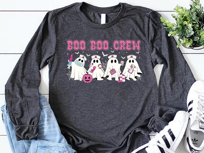 Boo Boo Crew Nurse Long Sleeve Shirt, Halloween Nurse Stethoscope Long Sleeve Shirt, Spooky Season Long Sleeve Shirt