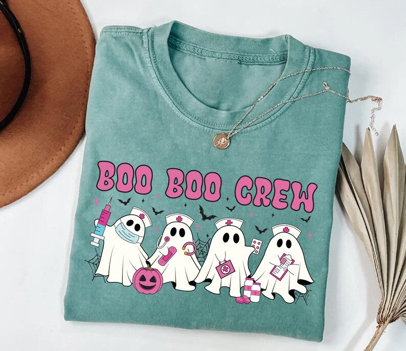 Boo Boo Crew Nurse Short Sleeve Shirt, Halloween Nurse Stethoscope Short Sleeve Shirt, Spooky Season Tee