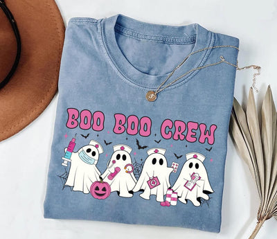 Boo Boo Crew Nurse Short Sleeve Shirt, Halloween Nurse Stethoscope Short Sleeve Shirt, Spooky Season Tee
