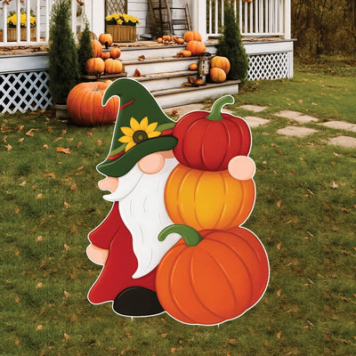 Fall Gnome Yard Sign, Thanksgiving Garden Stake with 3 Pumpkins, Autumn Outdoor Gnome Decor for Lawn Garden Patio Porch Fall Decoration