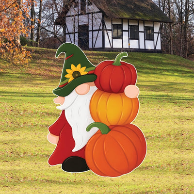 Fall Gnome Yard Sign, Thanksgiving Garden Stake with 3 Pumpkins, Autumn Outdoor Gnome Decor for Lawn Garden Patio Porch Fall Decoration