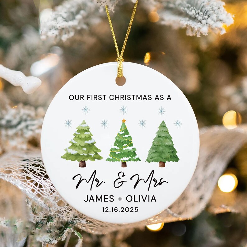Our First Christmas as Mr and Mrs Ornament, First Christmas Married Ceramic Ornament, Personalized Couple Ornament, Just Married Gift 2025