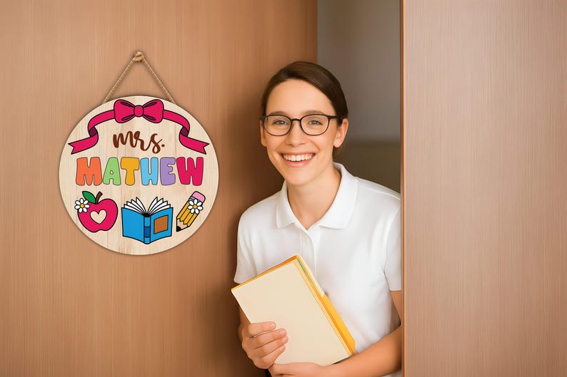 Personalized Classroom Door Sign 12", Custom Teacher Name Wall Plaque, Back to School Welcome Sign, First Day Gift for Educators