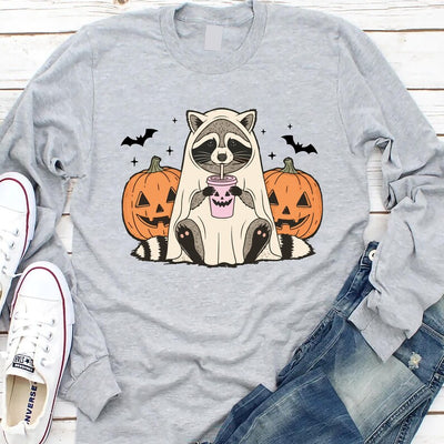 Halloween Raccoon Long Sleeve Shirt, Spooky Season Ghost Raccoon Long Sleeve Shirt, Cute Fall Animal Long Sleeve Shirt