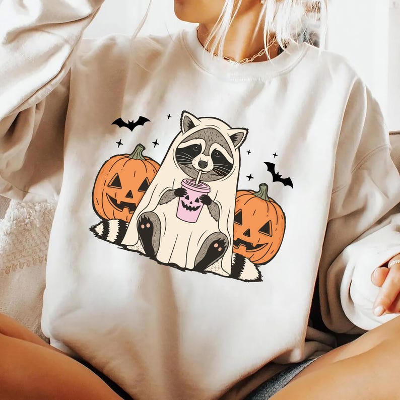Halloween Raccoon Sweatshirt, Spooky Season Ghost Raccoon SweatShirt, Cute Fall Animal SweatShirt