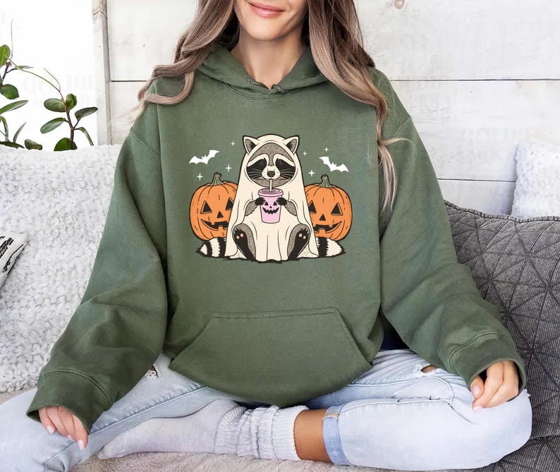 Halloween Raccoon Hoodie, Spooky Season Ghost Raccoon Hoodie, Cute Fall Animal Hoodie