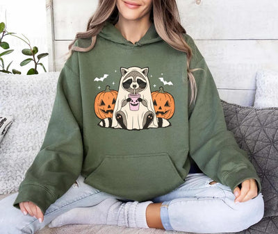 Halloween Raccoon Hoodie, Spooky Season Ghost Raccoon Hoodie, Cute Fall Animal Hoodie