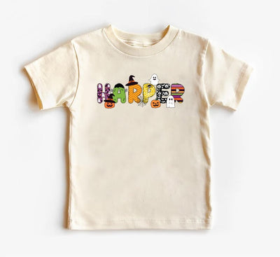 Custom Kids Halloween Name Short Sleeve Shirt, Toddler Spooky Tee, Kindergarten Halloween Shirt With Name, Personalized Unisex Short Sleeve Shirt