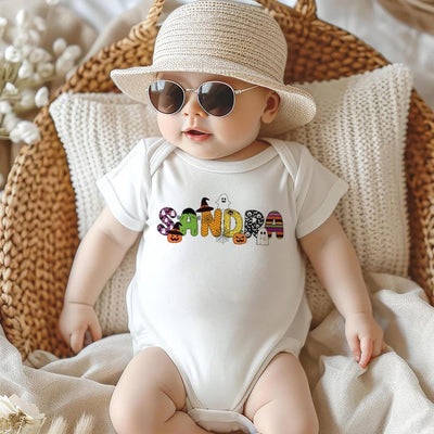 Custom Kids Halloween Name Short Sleeve Shirt, Toddler Spooky Tee, Kindergarten Halloween Shirt With Name, Personalized Unisex Short Sleeve Shirt