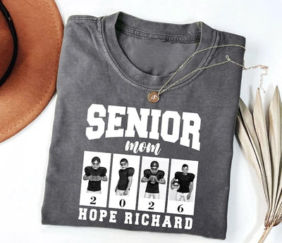 Custom Senior Football Mama Short Sleeve Shirt, Custom Photo Mom Short Sleeve Shirt, Senior Night Mom Tee