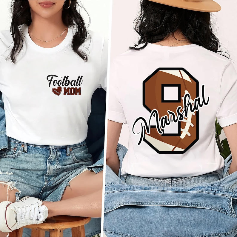 Personalized Football Mom Short Sleeve Shirt, Football Mom Short Sleeve Shirt With Kids Name & Number, Custom Football Mom Tee