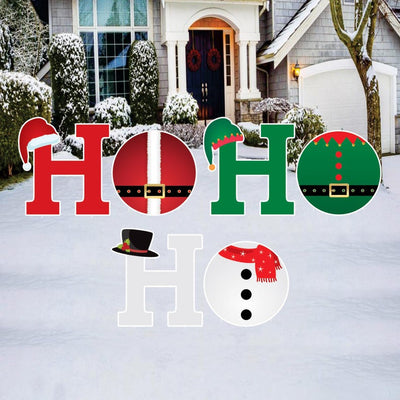Ho Ho Ho Santa Snowman Elf Yard Signs, Outdoor Christmas Lawn Decorations with Stakes, Merry Xmas Holiday Garden Patio Pathway Décor