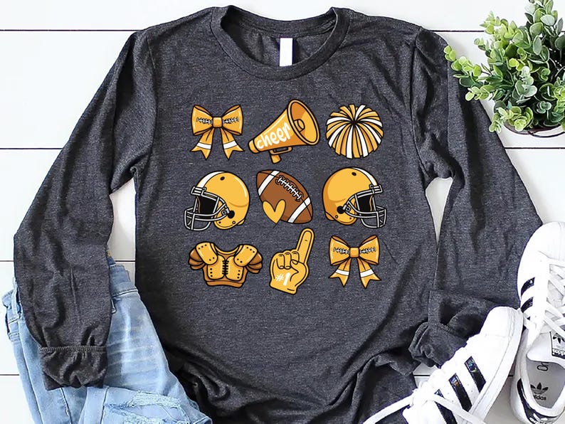 Custom Football Bow School Spirit Long Sleeve Shirt, Football Mom Long Sleeve Shirt, Football Grandparent Long Sleeve Shirt