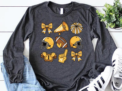 Custom Football Bow School Spirit Long Sleeve Shirt, Football Mom Long Sleeve Shirt, Football Grandparent Long Sleeve Shirt