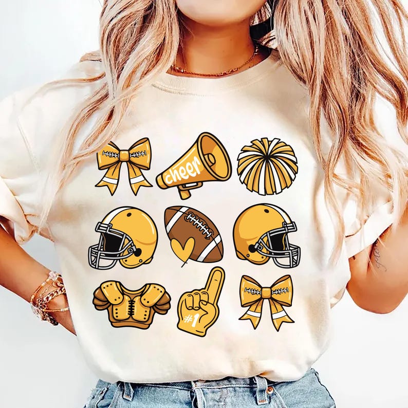 Custom Football Bow School Spirit Short Sleeve Shirt, Football Mom Short Sleeve Shirt, Football Grandparent Tee, Cheer Mom Short Sleeve Shirt