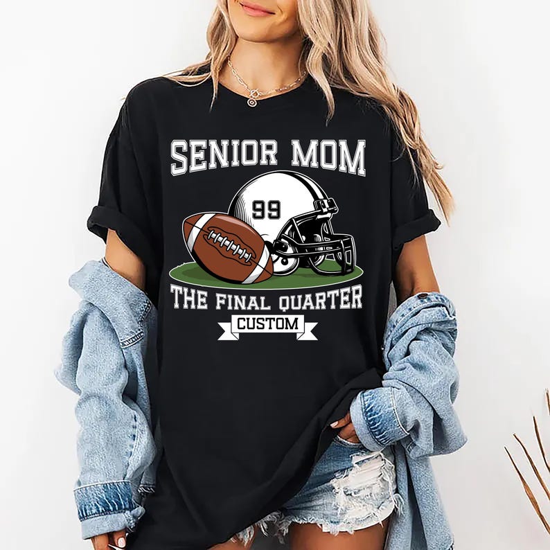 Senior Football Mom Short Sleeve Shirt, Custom Name and Number Short Sleeve Shirt, Game Day Tee, Touchdown Season Gift