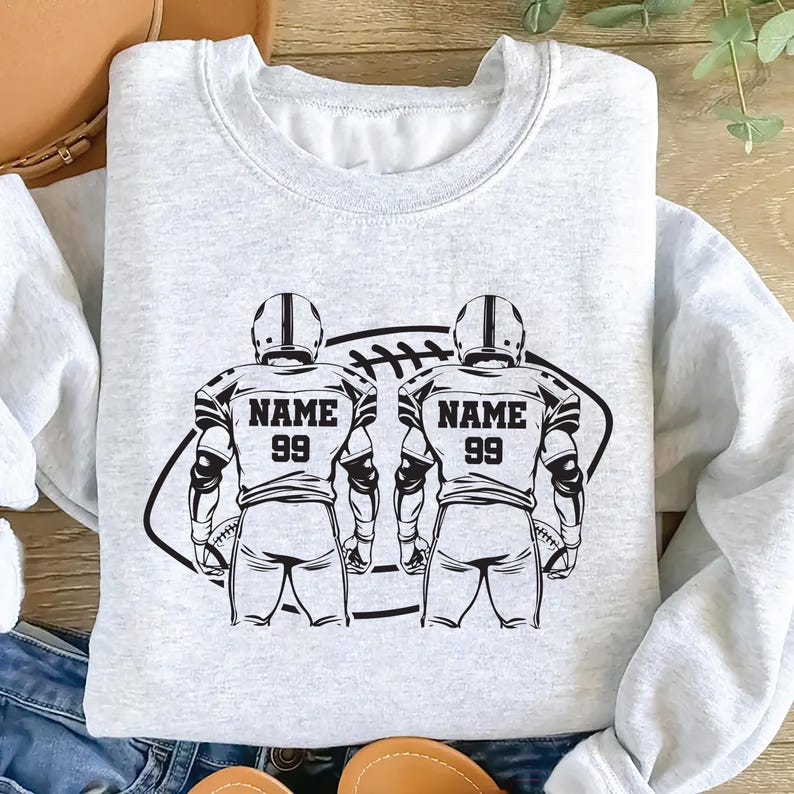 Two Football Players Sweatshirt, Personalized Team Name Football SweatShirt