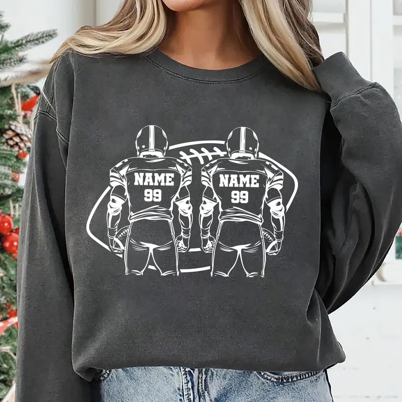 Two Football Players Sweatshirt, Personalized Team Name Football SweatShirt