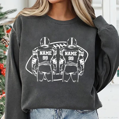 Two Football Players Sweatshirt, Personalized Team Name Football SweatShirt