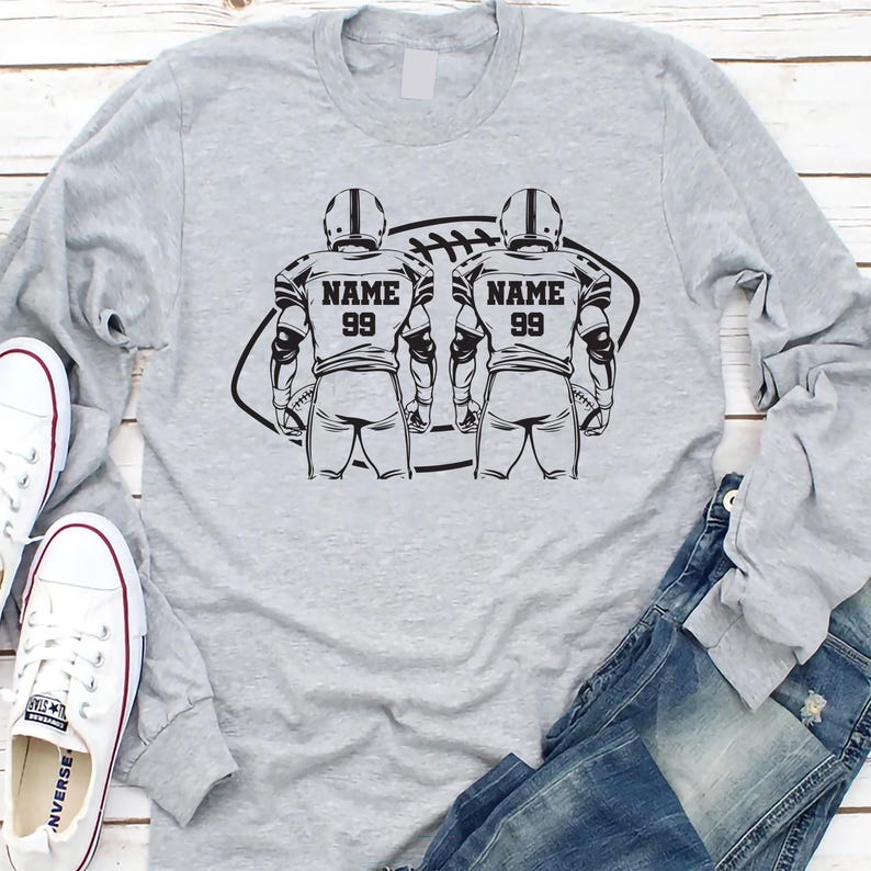 Two Football Players Long Sleeve Shirt, Personalized Team Name Football Long Sleeve Shirt, Custom Family Game Day Long Sleeve Shirt