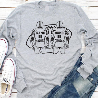 Two Football Players Long Sleeve Shirt, Personalized Team Name Football Long Sleeve Shirt, Custom Family Game Day Long Sleeve Shirt