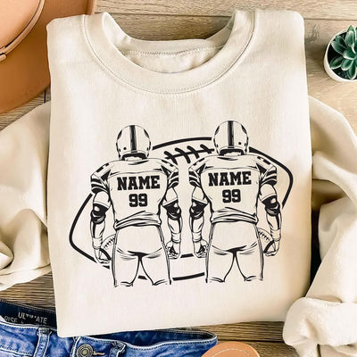Two Football Players Sweatshirt, Personalized Team Name Football SweatShirt