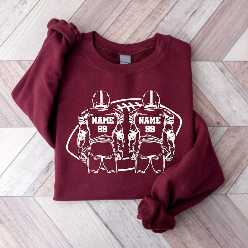 Two Football Players Sweatshirt, Personalized Team Name Football SweatShirt