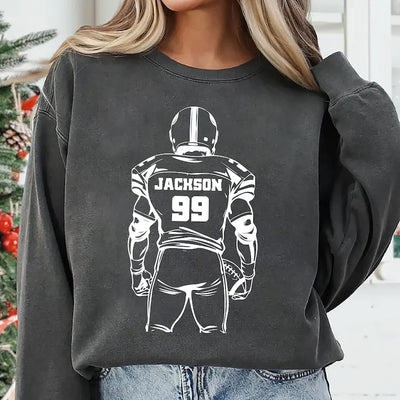 Football Player Silhouette Sweatshirt, Custom Name and Number SweatShirt, Personalized Sports SweatShirt