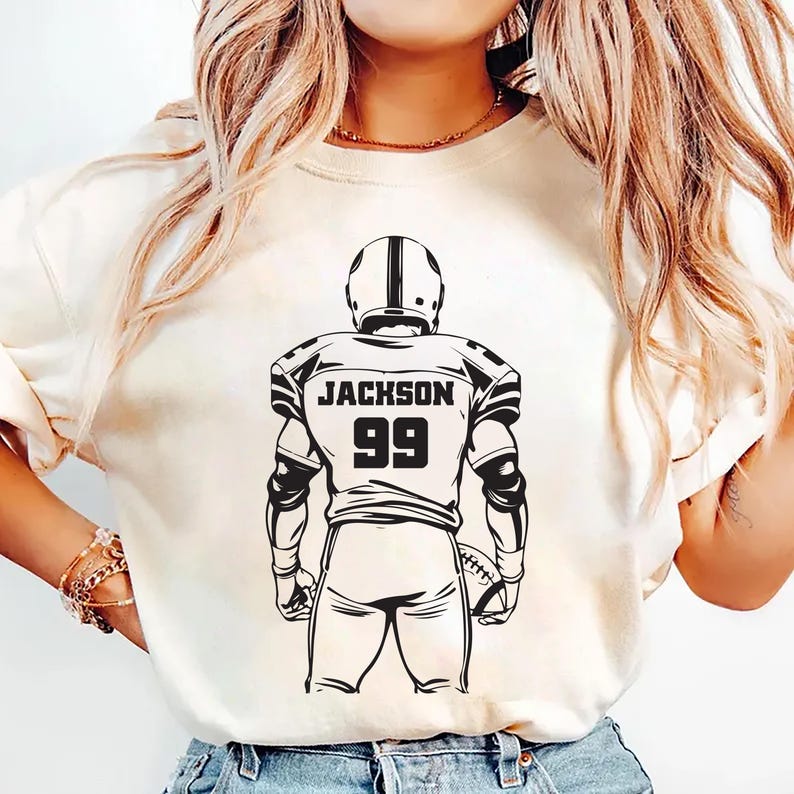 Football Player Silhouette Short Sleeve Shirt, Custom Name and Number Short Sleeve Shirt, Personalized Sports Tee
